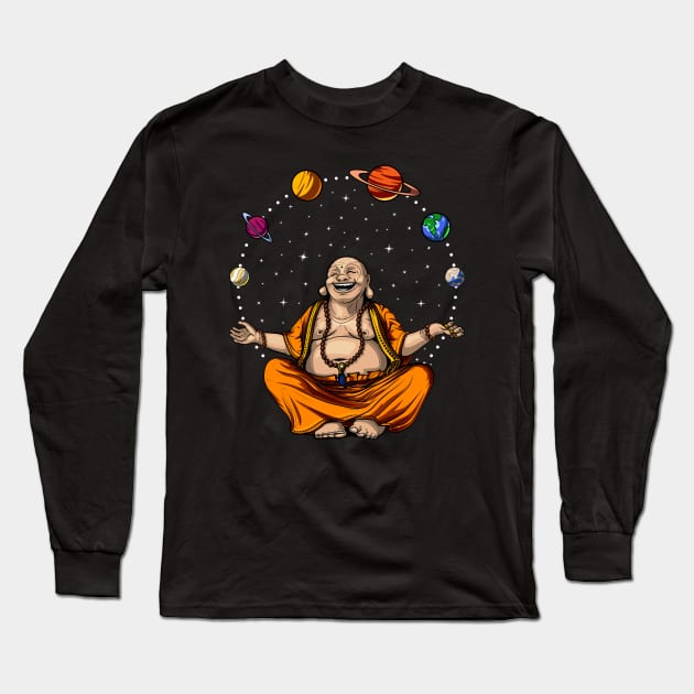 Buddha Space Planets Zen Yoga Meditation Long Sleeve T-Shirt by underheaven